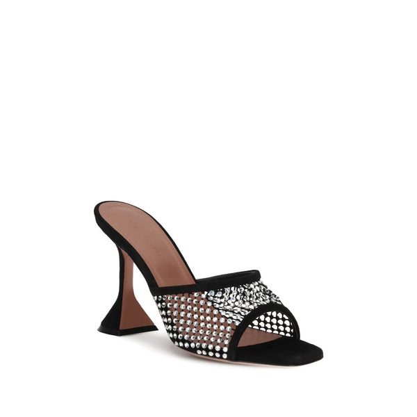 Schwarze Ziegenleder-Stilettosandalen