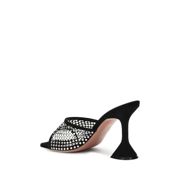 Schwarze Ziegenleder-Stilettosandalen