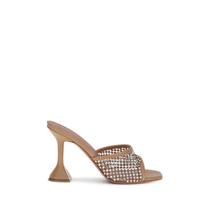 Beigefarbene Ziegenleder-Stilettosandalen