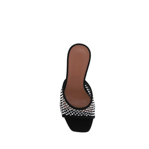 Schwarze Ziegenleder-Stilettosandalen