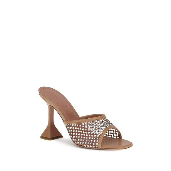 Beigefarbene Ziegenleder-Stilettosandalen