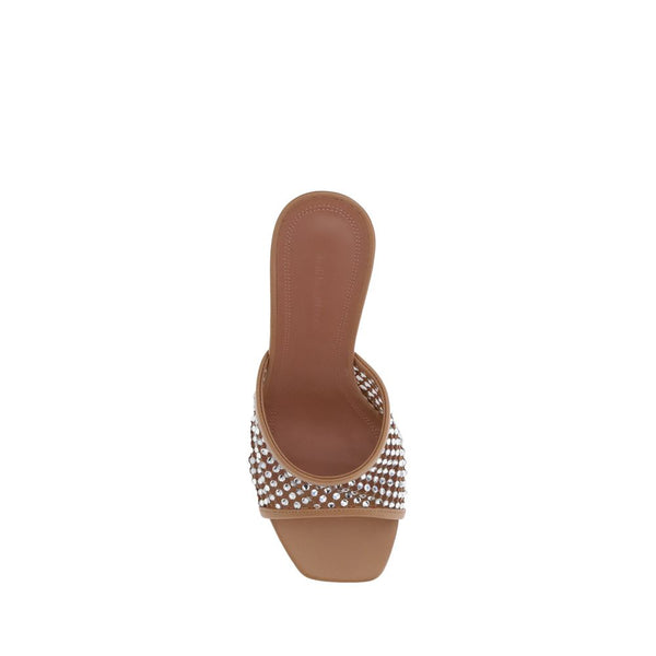 Beigefarbene Ziegenleder-Stilettosandalen