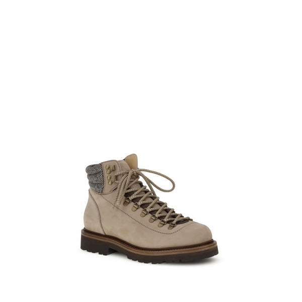 Beigefarbene Kalbshaut Bos Taurus Schnürstiefel