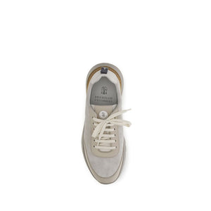 Graue Nylon Sneakers mit niedrigem Schaft