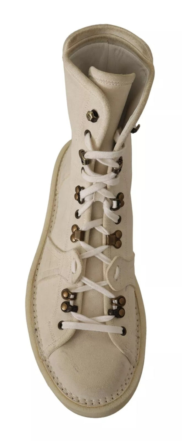 Weiße Leder Schnürstiefel für Herren