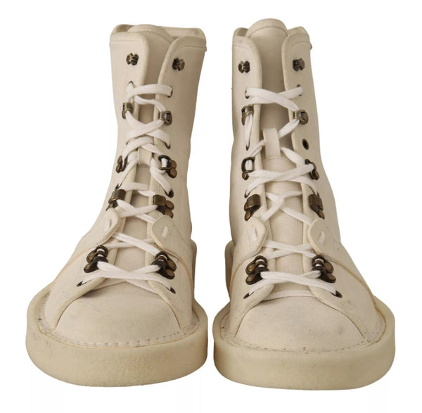 Weiße Leder Schnürstiefel für Herren