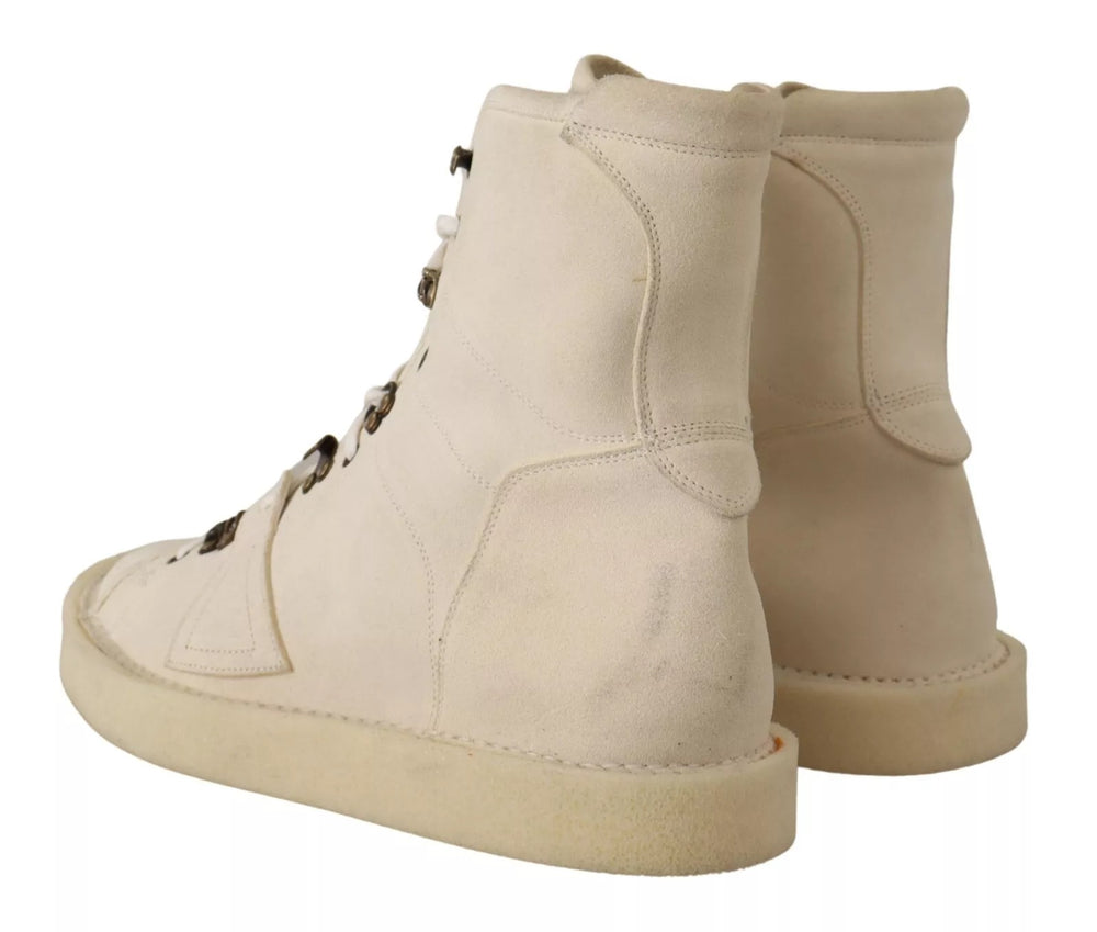 Weiße Leder Schnürstiefel für Herren