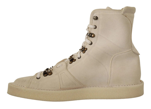 Weiße Leder Schnürstiefel für Herren