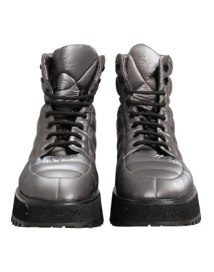 Silberne gepolsterte Mid Calf Lace Up Stiefel Schuhe