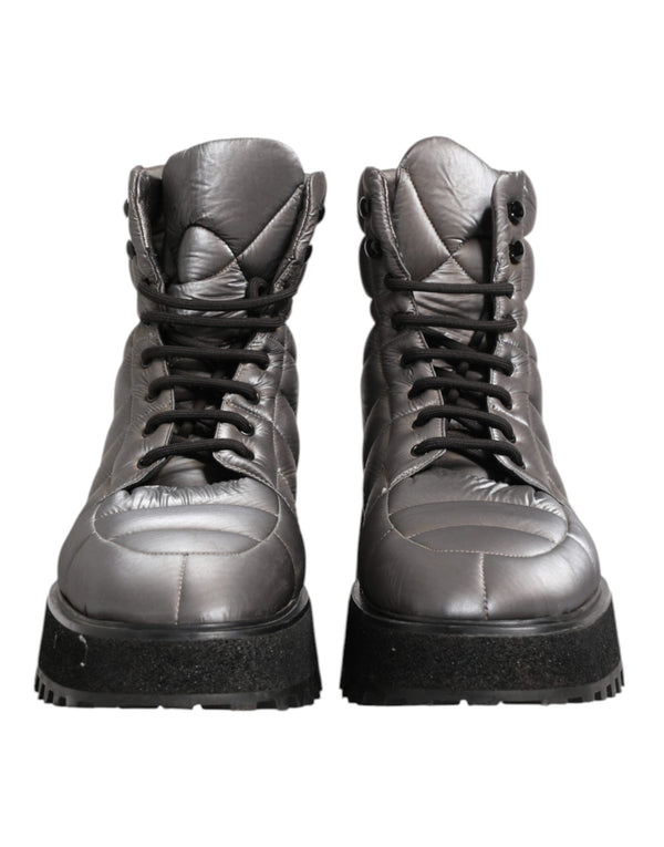Silberne gepolsterte Mid Calf Lace Up Stiefel Schuhe