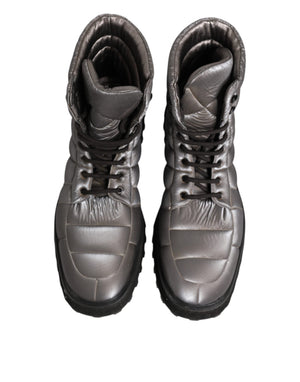 Silberne gepolsterte Mid Calf Lace Up Stiefel Schuhe