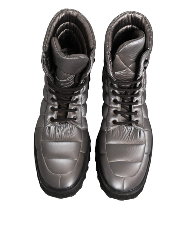 Silberne gepolsterte Mid Calf Lace Up Stiefel Schuhe
