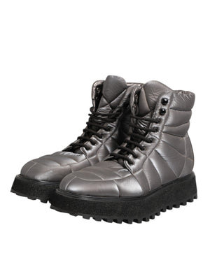 Silberne gepolsterte Mid Calf Lace Up Stiefel Schuhe