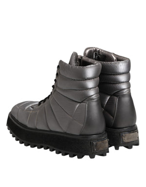 Silberne gepolsterte Mid Calf Lace Up Stiefel Schuhe