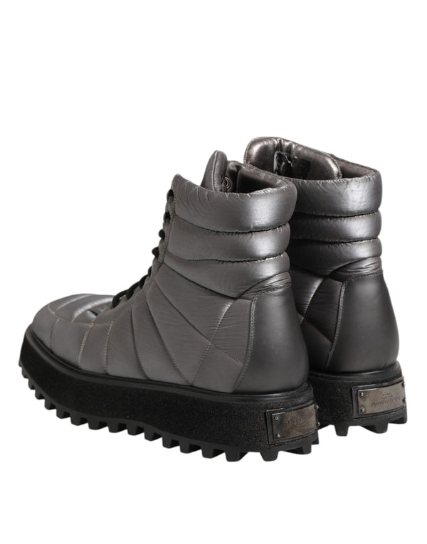 Silberne gepolsterte Mid Calf Lace Up Stiefel Schuhe