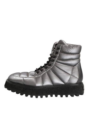 Silberne gepolsterte Mid Calf Lace Up Stiefel Schuhe