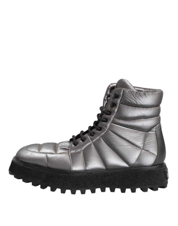 Silberne gepolsterte Mid Calf Lace Up Stiefel Schuhe