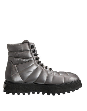 Silberne gepolsterte Mid Calf Lace Up Stiefel Schuhe