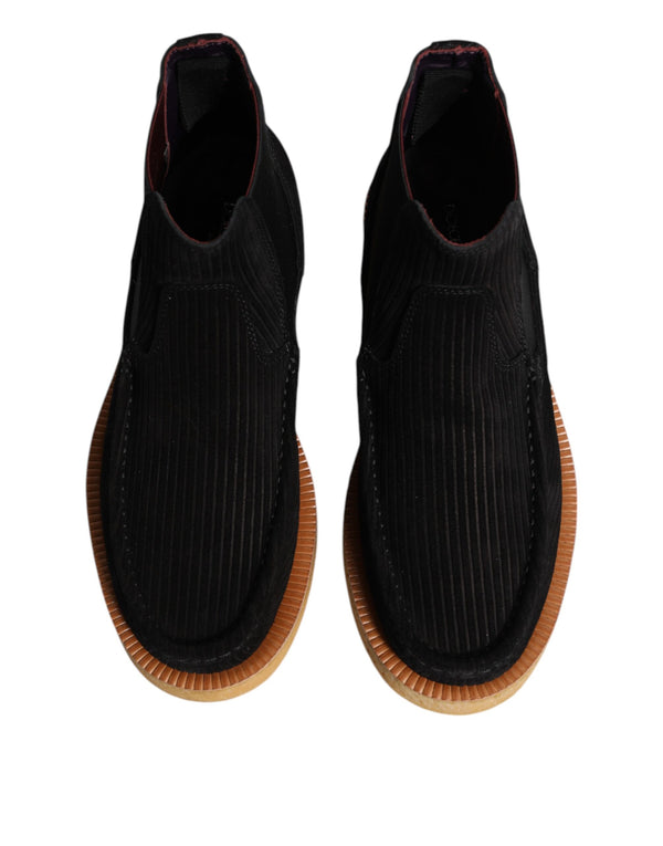 Schwarz Kalb Wildleder Slip On Stiefeletten Schuhe