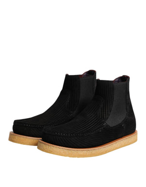 Schwarz Kalb Wildleder Slip On Stiefeletten Schuhe