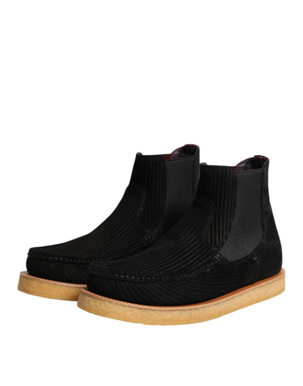 Schwarz Kalb Wildleder Slip On Stiefeletten Schuhe