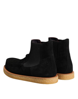 Schwarz Kalb Wildleder Slip On Stiefeletten Schuhe