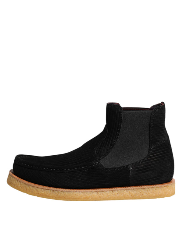 Schwarz Kalb Wildleder Slip On Stiefeletten Schuhe
