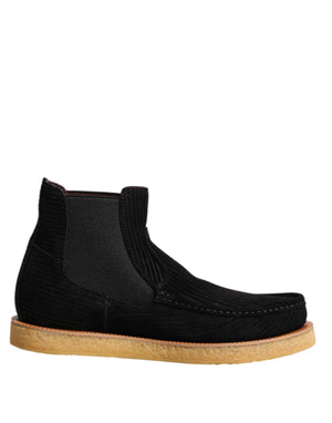 Schwarz Kalb Wildleder Slip On Stiefeletten Schuhe