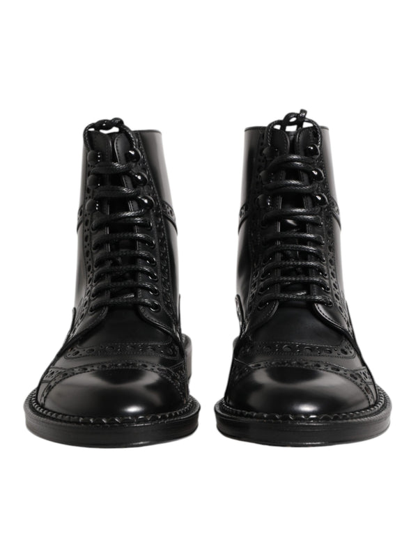 Schwarze Leder Schnürstiefel mit mittlerer Wade