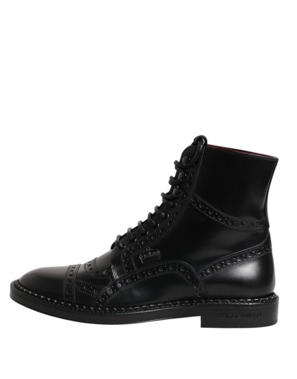 Schwarze Leder Schnürstiefel mit mittlerer Wade