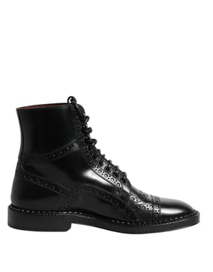 Schwarze Leder Schnürstiefel mit mittlerer Wade