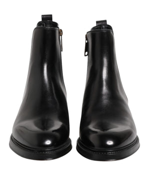 Schwarz Chelsea Leder Mid Calf Stiefel Schuhe