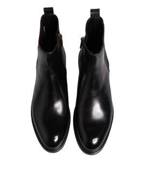 Schwarz Chelsea Leder Mid Calf Stiefel Schuhe