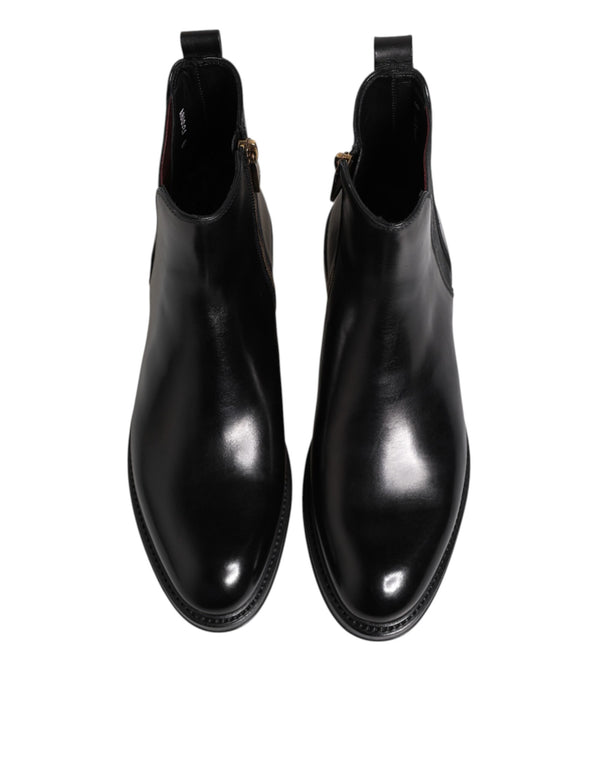 Schwarz Chelsea Leder Mid Calf Stiefel Schuhe