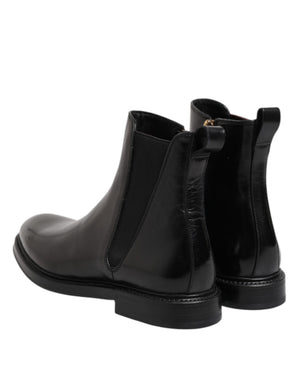 Schwarz Chelsea Leder Mid Calf Stiefel Schuhe