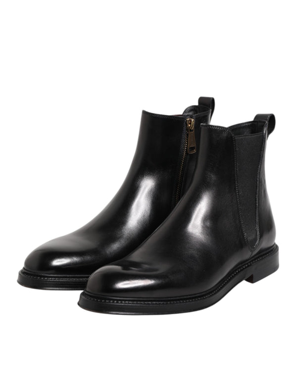 Schwarz Chelsea Leder Mid Calf Stiefel Schuhe