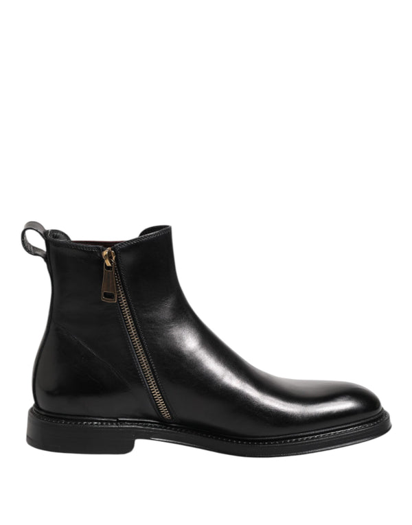 Schwarz Chelsea Leder Mid Calf Stiefel Schuhe