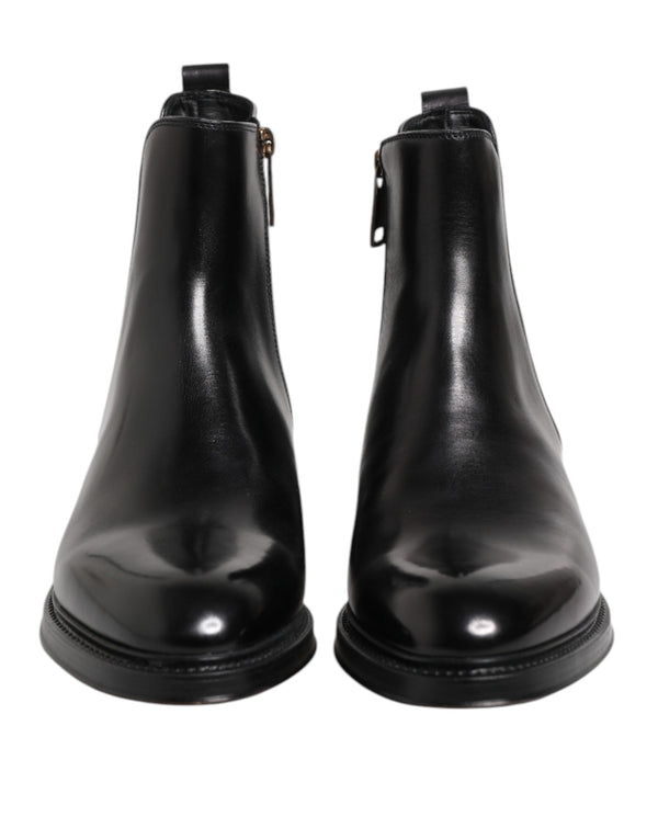Schwarz Chelsea Leder Mid Calf Stiefel Schuhe