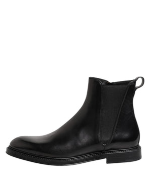 Schwarz Chelsea Leder Mid Calf Stiefel Schuhe