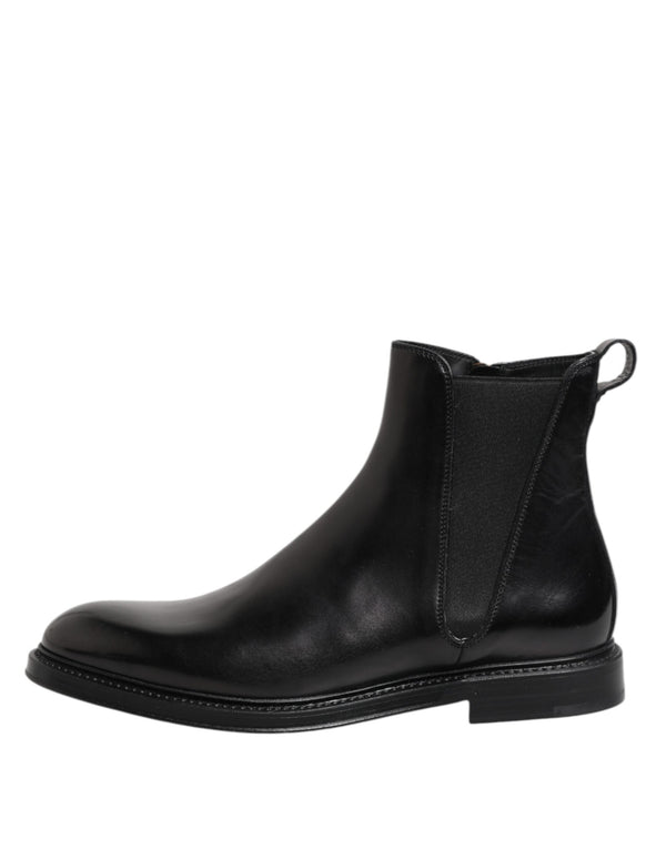 Schwarz Chelsea Leder Mid Calf Stiefel Schuhe