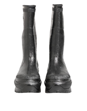 Metallic Schwarz Pull On Regen Stiefel Schuhe