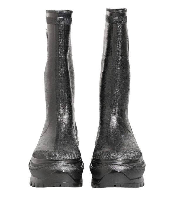 Metallic Schwarz Pull On Regen Stiefel Schuhe