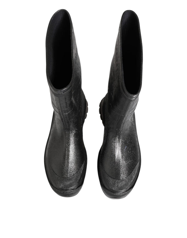 Metallic Schwarz Pull On Regen Stiefel Schuhe