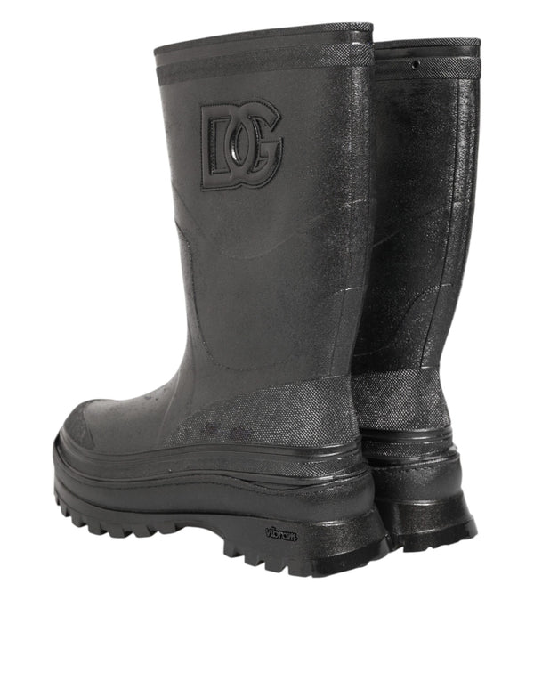 Metallic Schwarz Pull On Regen Stiefel Schuhe