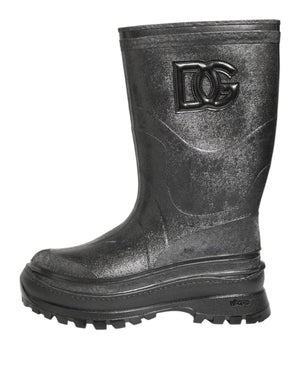 Metallic Schwarz Pull On Regen Stiefel Schuhe