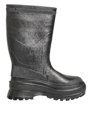 Metallic Schwarz Pull On Regen Stiefel Schuhe