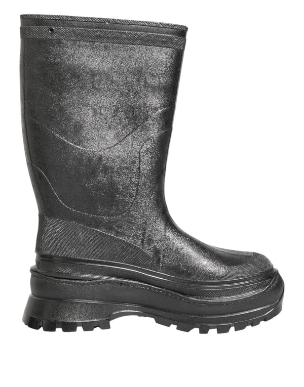 Metallic Schwarz Pull On Regen Stiefel Schuhe