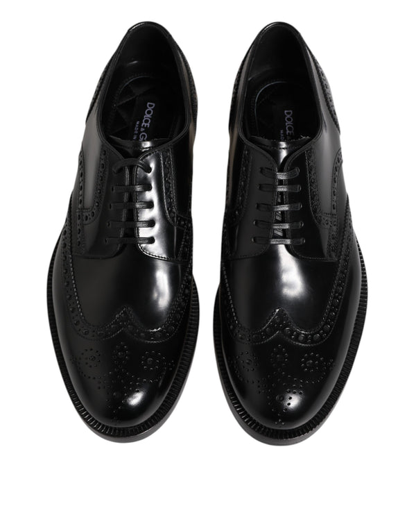 Schwarzes Leder Derby Wingtip Formelle Schuhe