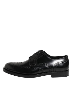 Schwarzes Leder Derby Wingtip Formelle Schuhe
