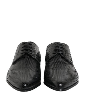 Schwarze Exotische Leder Schnürschuhe Derby